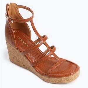 SuperCush Ava Python Cork Wedge, beautiful COGNAC